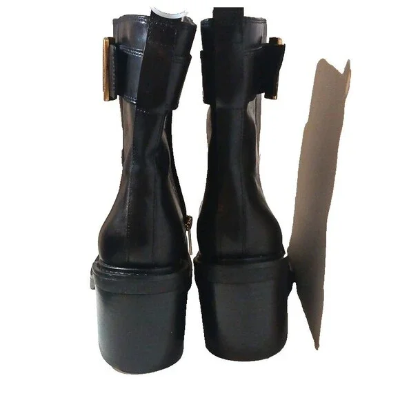 Vince Camuto Bembonie Leather Buckle Side Zip Ankle Boots Black 8.5M $150 MSRP - Picture 11 of 11